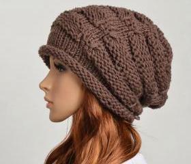 Wool Handmade Knitted Crochet Hat Woman Clothing - Brown on Luulla