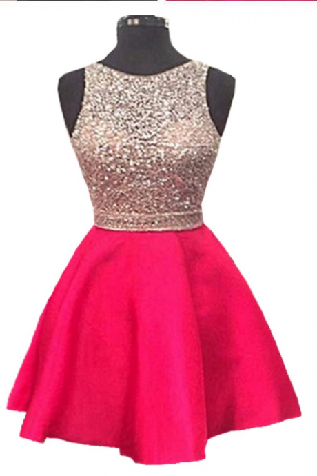 Sparkly Short Homecoming Dress 2018 Cute Pink Top Beaded Sweet 16 Backless 8th Grade Prom Dresses