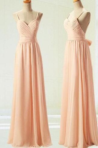 Peach Coloured Ruched Sweetheart Neckline Floor Length Prom Dress, Bridesmaid Dress