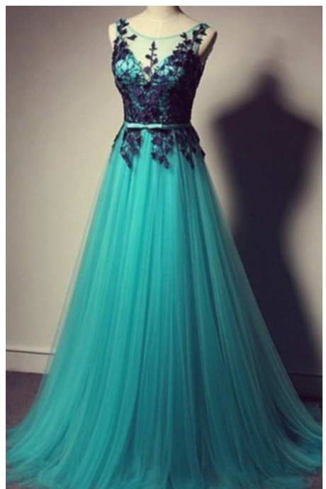 Sleeveless Prom Dress, Lace Prom Dress ,Custom prom dress,A Line prom dresses, Applique prom dress