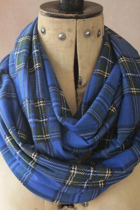 Infinity scarf - Snood, Eternity scarf, Circle scarf, Jersey scarf, Tube scarf, Loop scarf, Snood, T-Shirt scarf - Blue Tartan