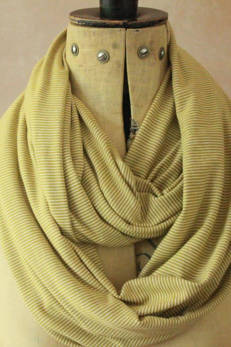 Infinity scarf - Snood, Eternity scarf, Circle scarf, Jersey scarf, Tube scarf, Loop scarf, Snood, T-Shirt scarf - Green Stripes