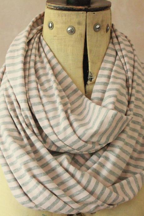Infinity scarf - Snood, Eternity scarf, Circle scarf, Jersey scarf, Tube scarf, Loop scarf, Snood, T-Shirt scarf - Grey and Pink Stripes