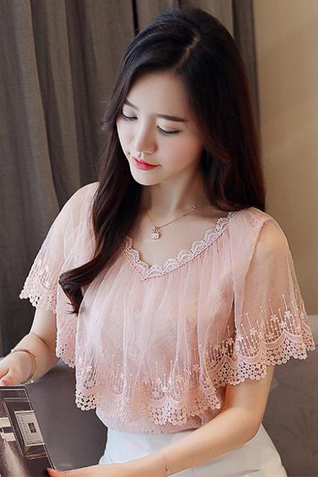 Pretty Purple and Pink Summer Lace Blouse