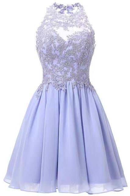 Chiffon Halter Dress Sleeveless Homecoming Dress,custom Made