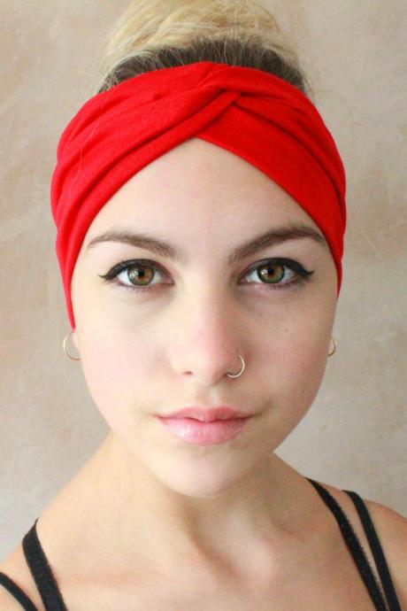2 In 1 Red Turban Headband, Yoga Headband, Turban Twist, Exercise Headband, Boho Headband, Hippie Headbandworkout Headband
