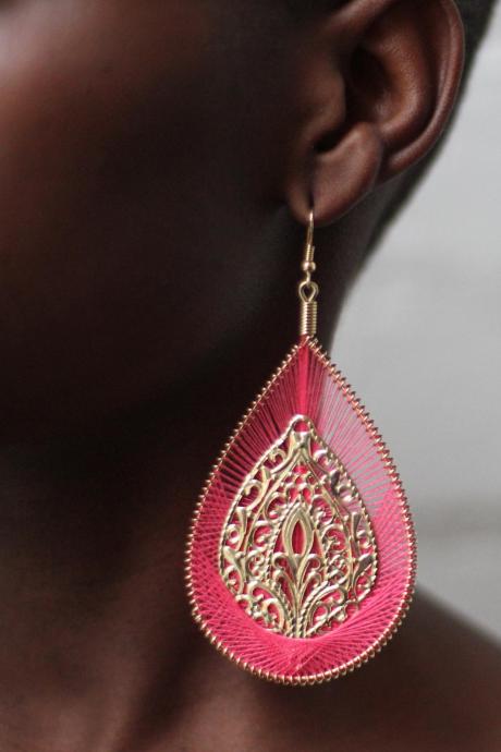 Pink and Gold Drop Earrings Fashion Earrings 