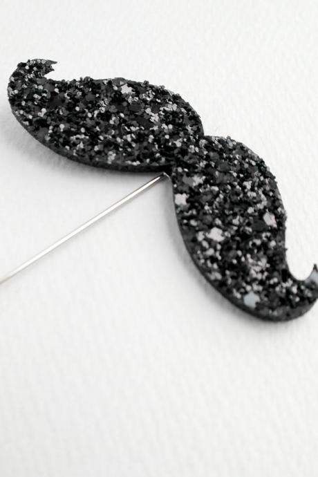 Black glitter Mustaches Boutonniere For Wedding,Lapel Pin,Tie Pin