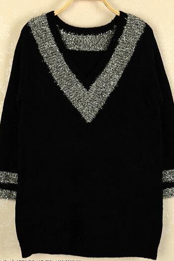 Sexy V-neck Long-sleeved Sweater Fg12104jk