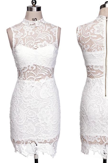 Women's Fashion Sexy High Collar Bodycon Lace Dress Evening Party Clubwear Dresses