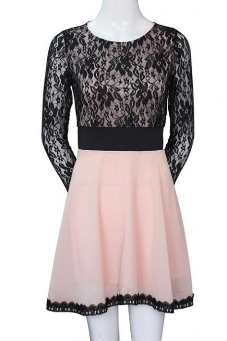 Women&amp;amp;#039;s Lace Chiffon Patchwork Mini Dress