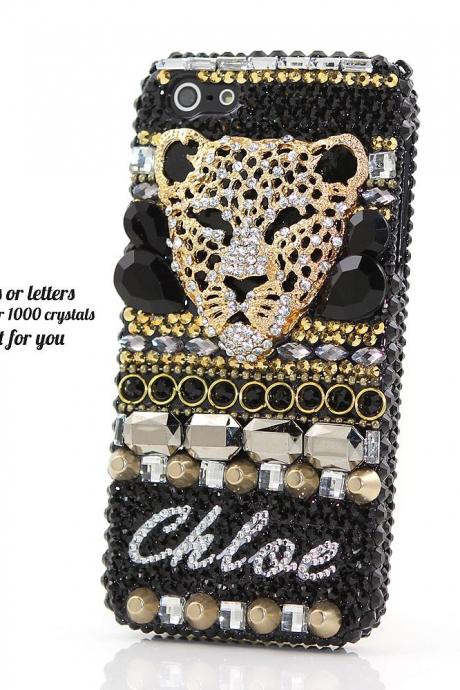 Bling Crystals Phone Case for iPhone 6 / 6s, iPhone 6 / 6s PLUS, iPhone 4, 5, 5S, 5C, Samsung Note 2, Note 3, Note 4, Galaxy S3, S4, S5, S6, S6 Edge, HTC ONE M9 (3D BLACK CHEETAH PERSONALIZED) By LuxAddiction
