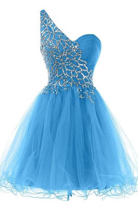 Hd081916 Charming Homecoming Dress,Tulle Homecoming Dress,Sequined Homecoming Dress,One0-Shoulder Homecoming Dress