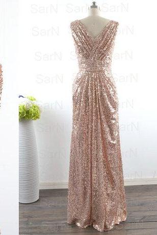 Sequin Lace V Neck Sexy Mermaid Gold Prom Dress Long Dress For Plus Size