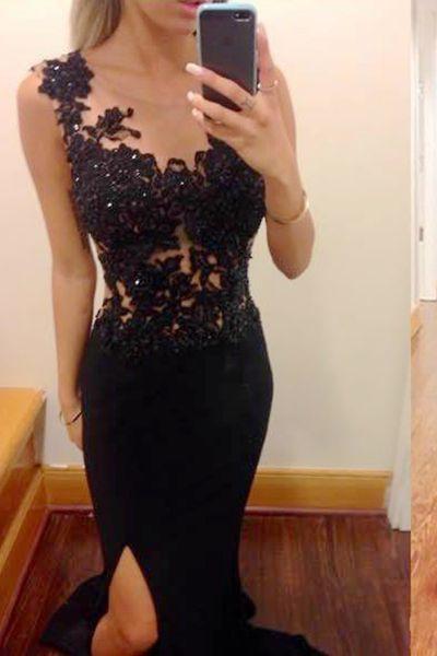 Two Pieces Black Prom Dresses,High Neck Beaded Long Prom Dresses,2 ...