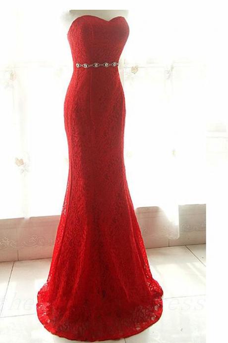Red Evening Dress Mermaid Evening Dress Elegant Women Evening Dress Lace Evening Dress Handmade Evening Dress Long Evening Dress