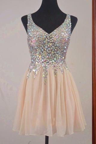 2016 Charming Prom Dress,Beading Crystal Prom Gown,Short Prom Dress,Chiffon Prom Dresses,Pretty Party Dress