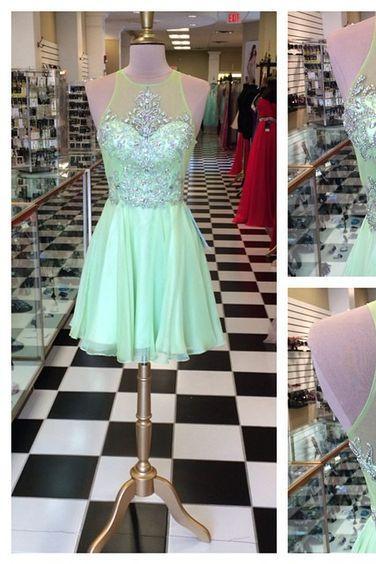 Mint Green Homecoming Dress,Chiffon Homecoming Dresses,Homecoming Gowns,Short Prom Dress,Beading Prom Dresses,Cute Sweet 16 Dress,Evening Dresses For Teens