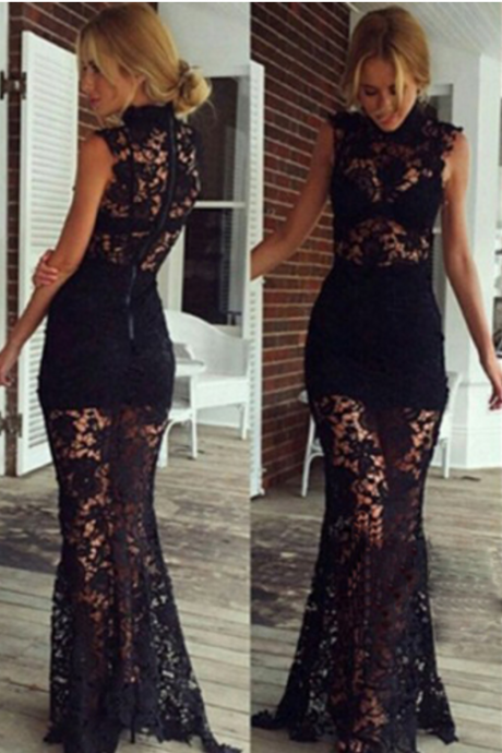 Black Prom Dresses,mermaid Prom Dress,black Prom Gown,lace Prom Gowns,elegant Evening Dress,modest Evening Gowns,simple Party Gowns,2016 Lace