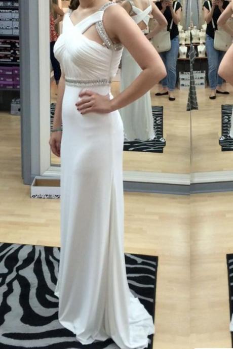 Prom Dress,white Prom Dress,simple Prom Dress,beaded Prom Dress,long Prom Dress