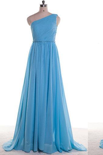 One Shoulder Bridesmaid Gown,pretty Prom Dresses,chiffon Prom Gown,simple Bridesmaid Dress,blue Bridesmaid Dress, Evening Dresses,fall Wedding
